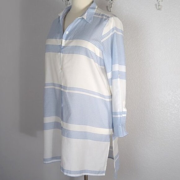 Ellen Weaver 2X Swim Cover Up Shirtdress Roll Tap Sleeves Blue White Stripes - Picture 2 of 6